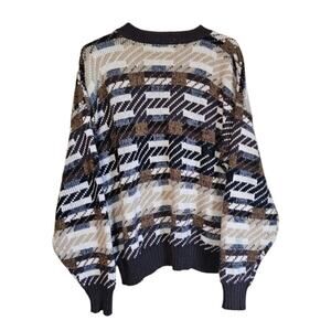 Vintage Sears Sweater Men's Size XL Brown Geometric Chunky Grandpa Retro Earthy